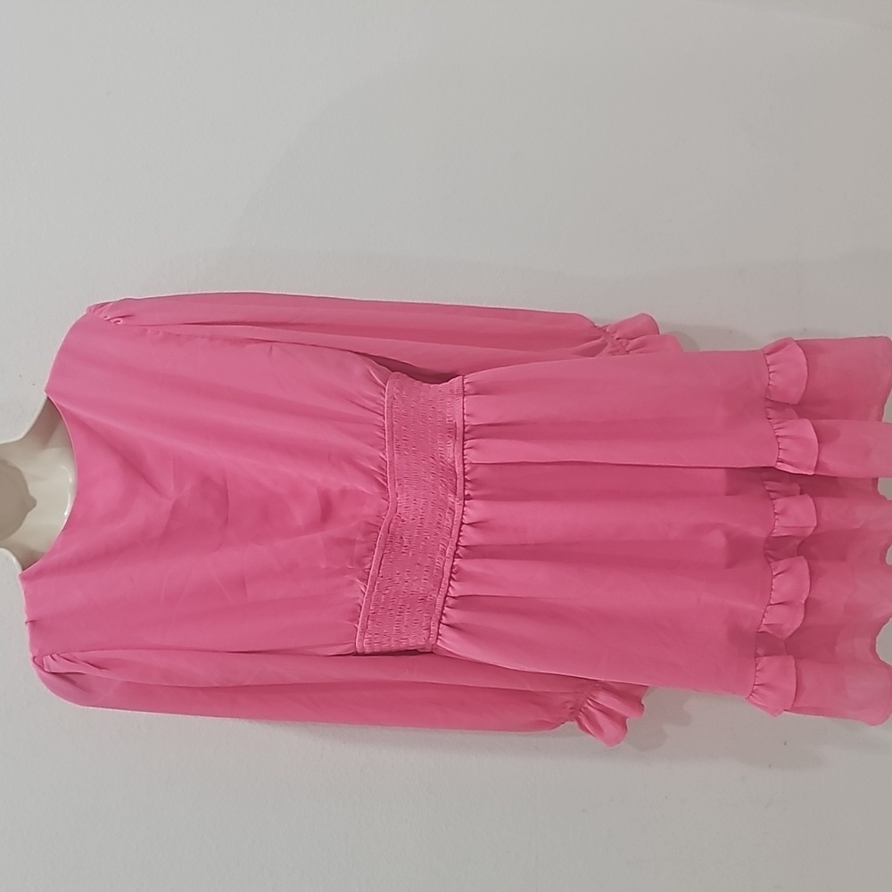 ZESICA Deep V Neck Knot Front Smocked Wiast Mini Dress Size L - Picture 4 of 13